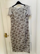 Izabella grey floral shift dress with short sheer flutter sleeves, Size 10 BNWT.