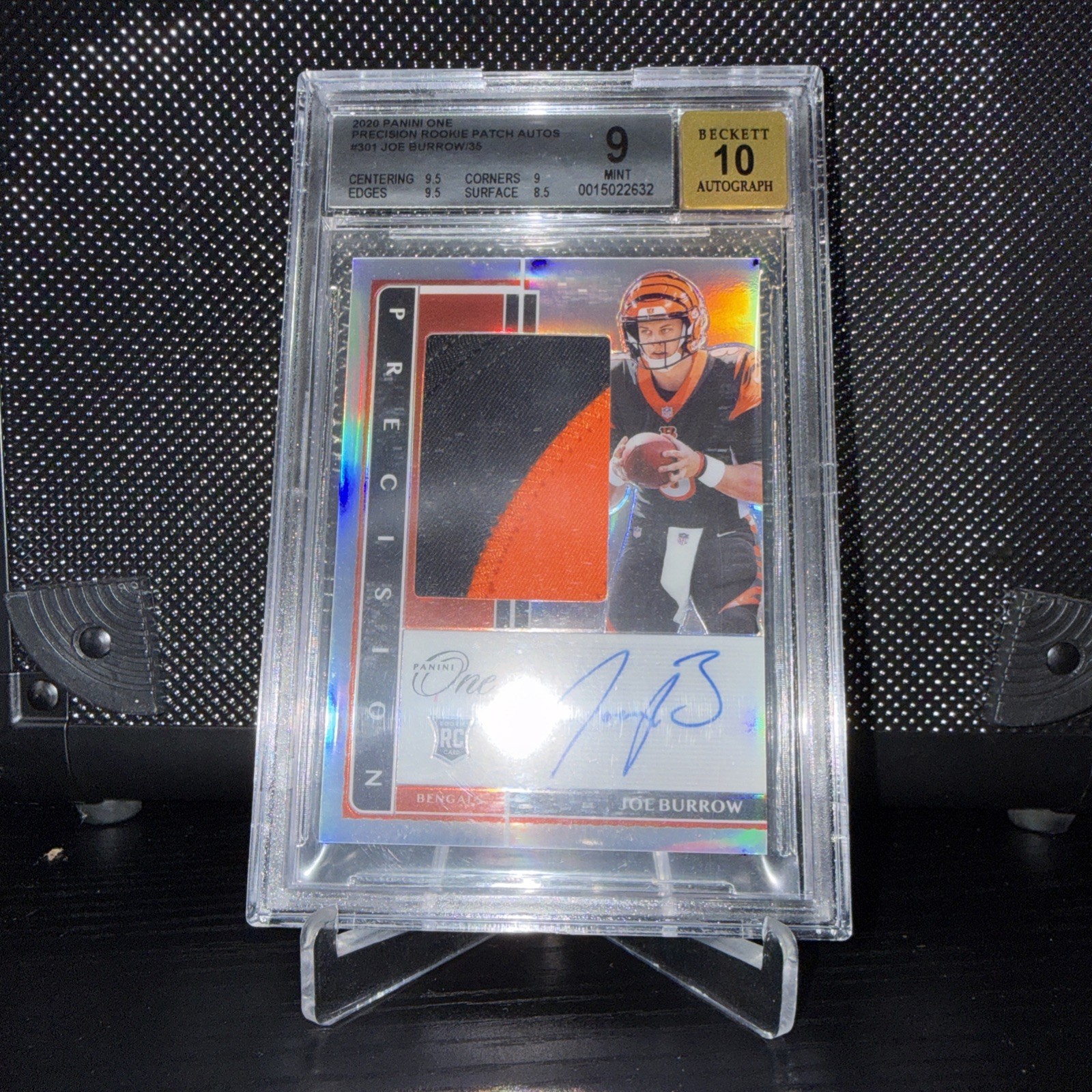 2020 Panini One - Precision Rookie Patch Auto #’d/35 Joe Burrow #301 (AU, RC)