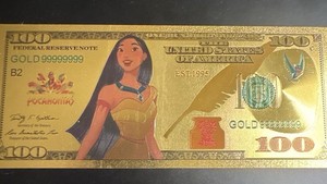 24k Gold Foil Plated Pocahontas Disney Princess Banknote Collectible