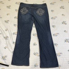 LEI Jeans 17 Juniors Ashley Low Rise Slim Boot Cut Blue Denim Embroidered Pocket