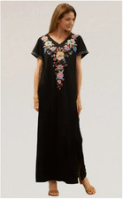 Caite Kyla Seo Amalia Dress Karyn Embroidered Boho T Shirt Dress Black SZ L