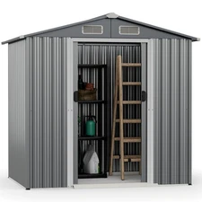 Costway 6 x 4 FT Storage Shed Galvanized Steel Shed with Lockable Sliding Doors