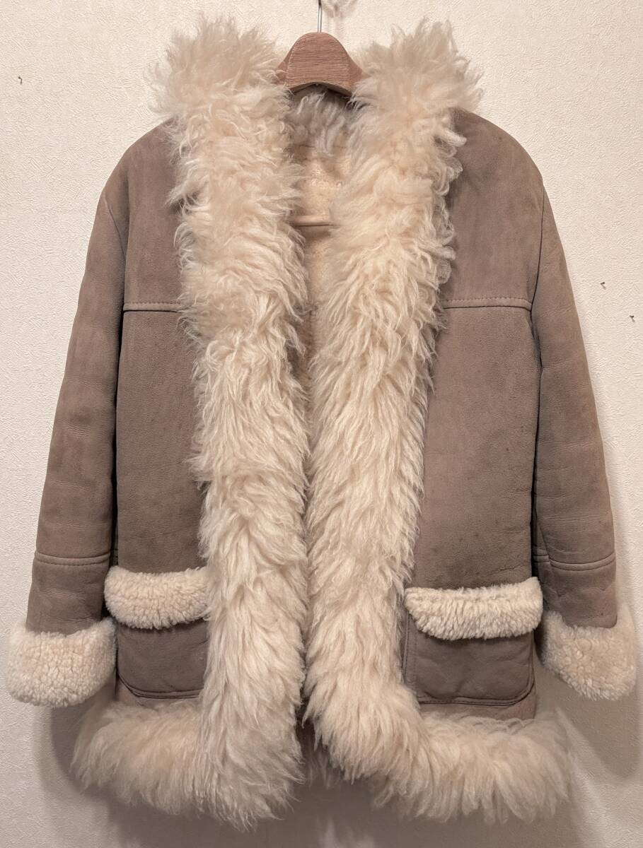Vintage AUSFURS Australia Shearling Sheepskin Fur Jacket Greige Natural Women M