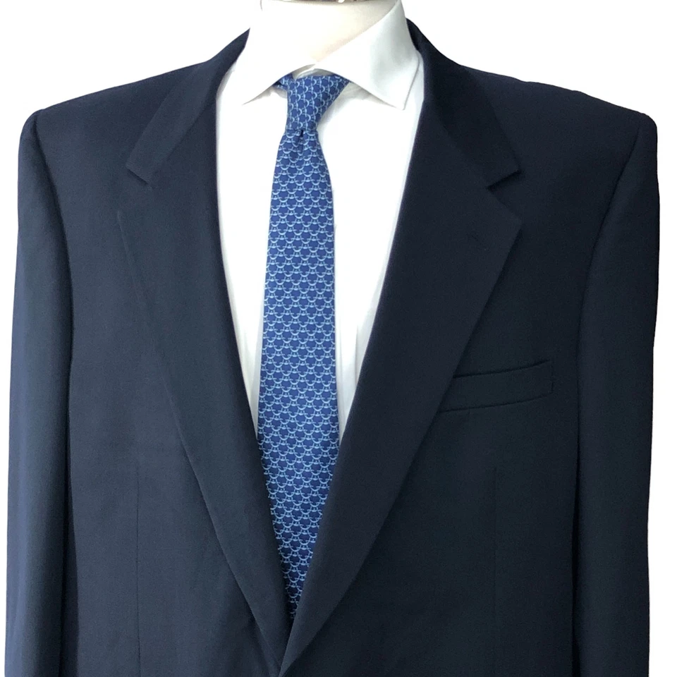 Casaco esportivo Burberrys vintage masculino tamanho 48L 2 botões lã entalhe lapela azul marinho anos 90 - Imagem 2 de 4