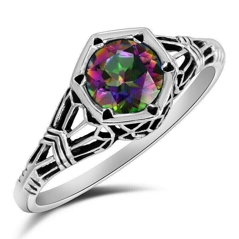 1CT Heat Treated Rainbow Topaz 925 Sterling Silver Edwardian Ring Sz 6 XA3-9