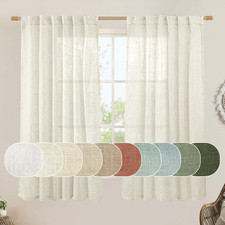 Semi Sheer Linen Window Curtains 63 Inch Length, Light Filtering Neutral Curtain
