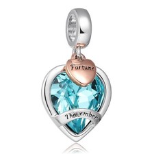 Sky Blue December Birthstone Charms for Bracelets Rose Gold Heart Dangle Fortune