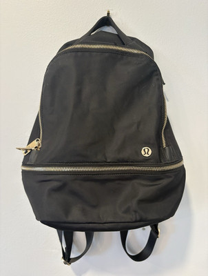 Lululemon Black Solid Backpack Zip Closure Gold Hardware Zipper Pockets