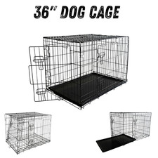 Heavy Duty 36" Folding Dog Crate with 2 Doors, Removable Tray & Carry Handle,