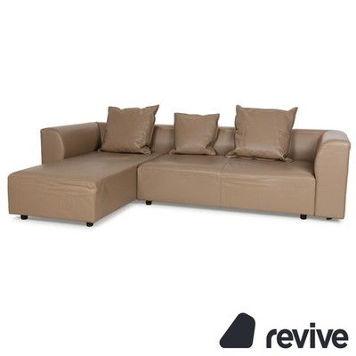 The New House NOMAD Leather Corner Sofa Beige Chaise Longue Left Manual Couch