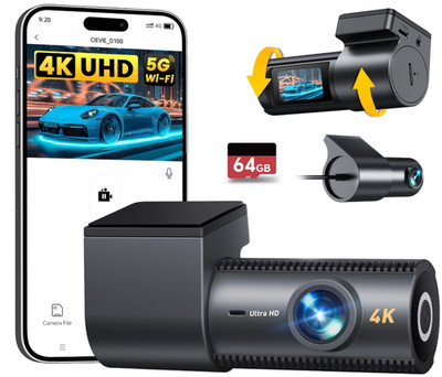 Cámara dash cam 4K delantera y trasera con WiFi, visión nocturna y 64GB, Nuevo
