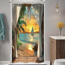 Small Stall Beach Shower Curtain 36Wx72H Inch RV Half Coastal Ocean Sea Hawaiian