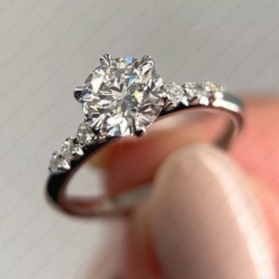 1.94Ctw Round Cut Moissanite Solitaire Engagement Ring in 14K White Gold Plated