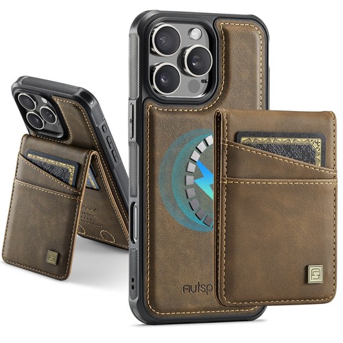 Custodia portafoglio AutSpace Flip in pelle per iPhone Samsung rimovibile 2 in1 cover - Foto 33 di 53