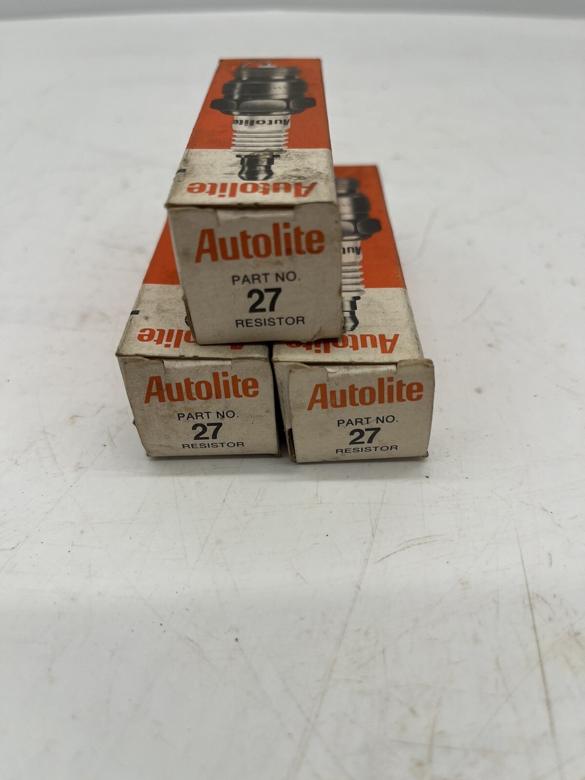 Lot of 3 New Old Stock Autolite Spark Plugs Part #27 Resistor Power Tip