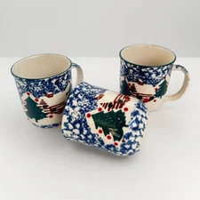 Tienshan Mugs Folk Craft Country Cabin In The Snow Coffee Cups Set of 3
