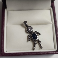 Sterling Silver Sapphire CZ September Birthstone Little Boy Charm Pendant 925