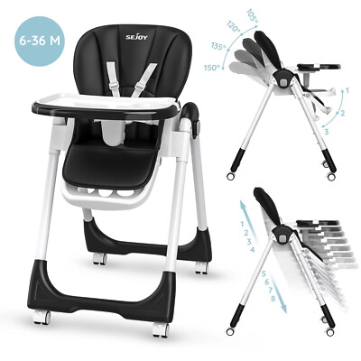 Baby High Chair for Toddlers Foldable Highchair W/Adjustable Seat Heigh Recline 