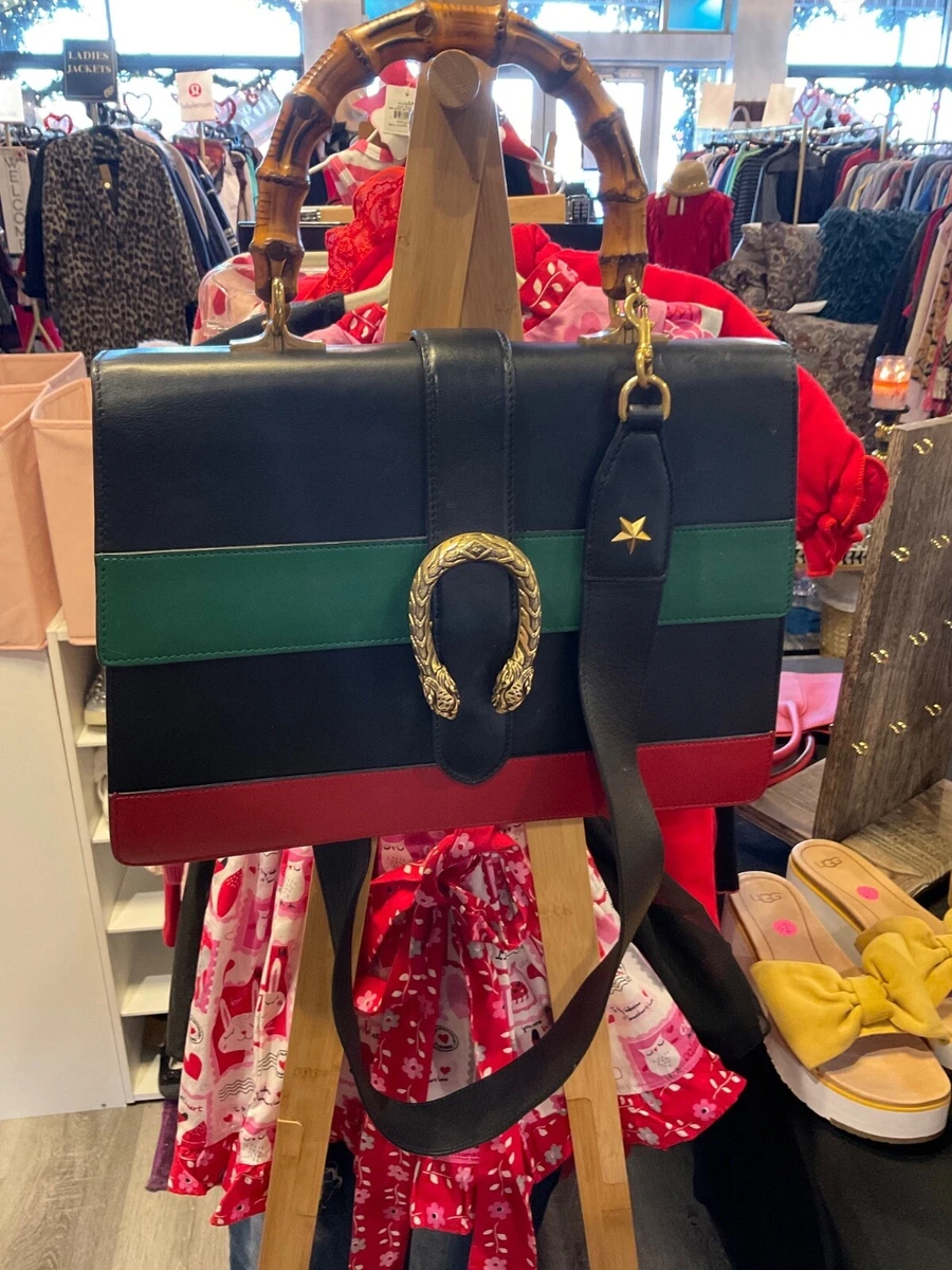 Gucci Dionysus Bamboo Top Handle Bag Colorblock Leather Large Black, Green,  Red