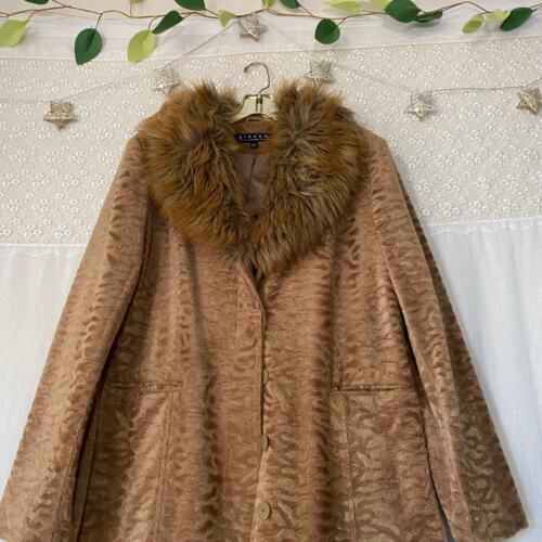 vintage fur trim 90s giacca penny lane car coat / peacoat size large gold - Picture 3 of 13