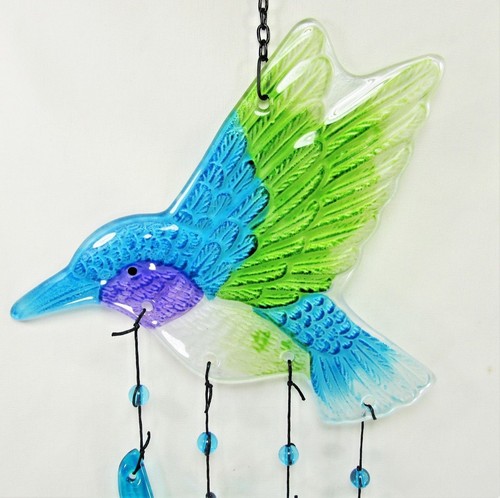 Hummingbird hand made glass wind chime sun catcher yard and garden decor - Picture 2 of 2