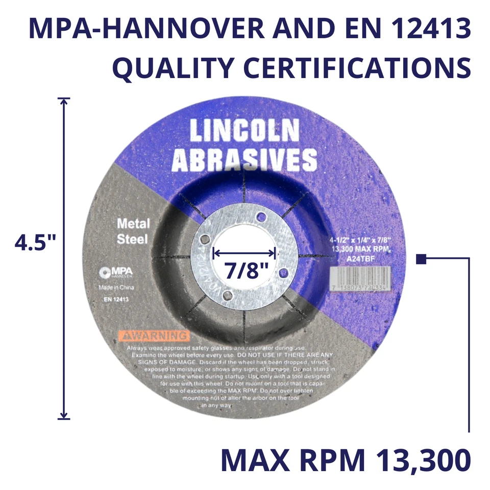 PACK de 25 muelas abrasivas 4-1/2" x 1/4" x 7/8" metal acero 4,5 disco amoladora angular Foto 3 de 4