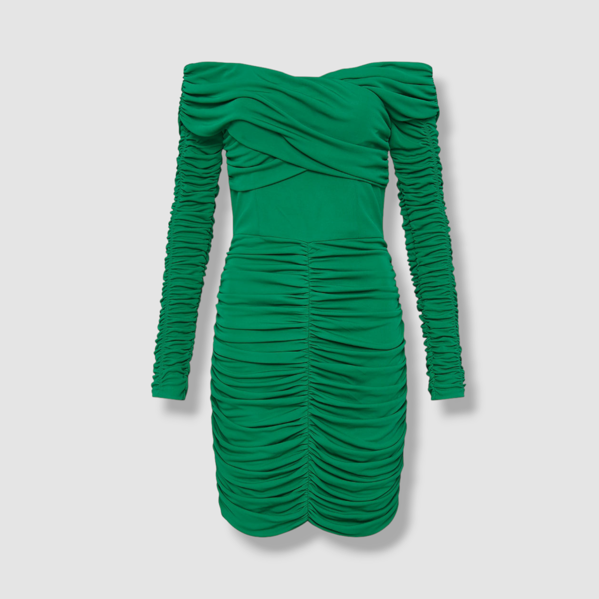Rebecca Vallance Edie Off-The-Shoulder Ruched Mini Dress, Golf Green, Women's, 10, Cocktail & Party Wedding Guest Dresses Off-The-Shoulder Dresses