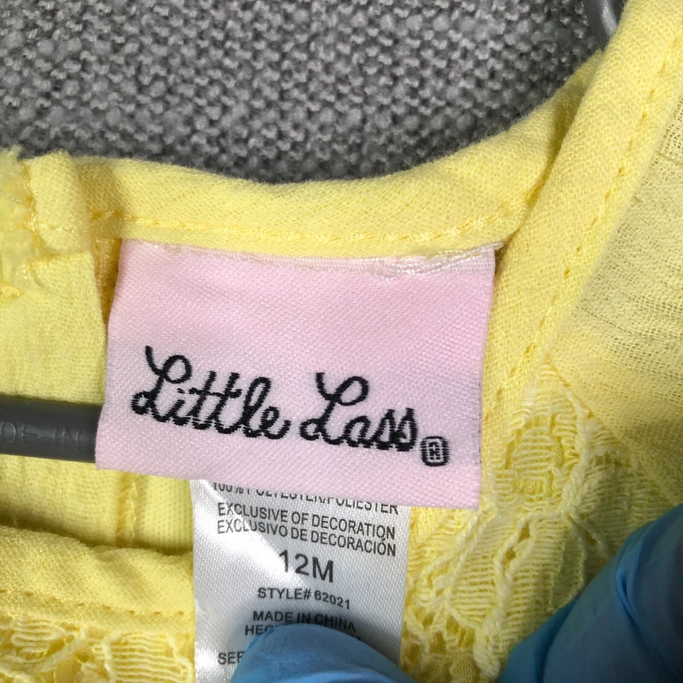 Vestido Little Lass Bebé Niñas 12M Meses Amarillo Encaje Pullover Floral Primavera Casua Foto 4 de 4
