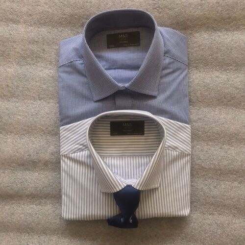 2 pack Easy to Iron Long Sleeve Tailored Fit Shirt & Tie for Men - Marks&Spencer - Picture 1 of 8
