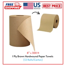 8" x 300 ft 1-Ply Brown Hardwound Paper Towels (12 Rolls/Carton)