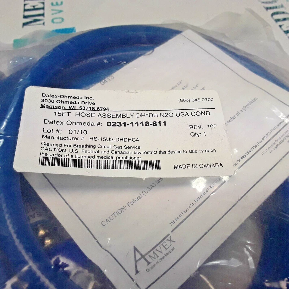 0231-1118-811 - DATEX-OHMEDA - 15 FT. CONJUNTO DE MANGUERA DH*DH N20 ESTADO EE. UU. - SELLADO - NUEVO Foto 2 de 4