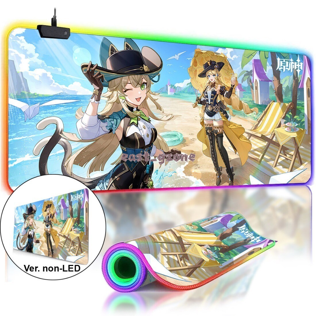 Anime Genshin Impact Kirara Navia LED Gaming Mouse Pad Large Keyboard Mat