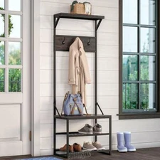 River Ridge-Afton Hall Tree With Bench Seat Coat Hooks Top Shelf Shoe Rack 