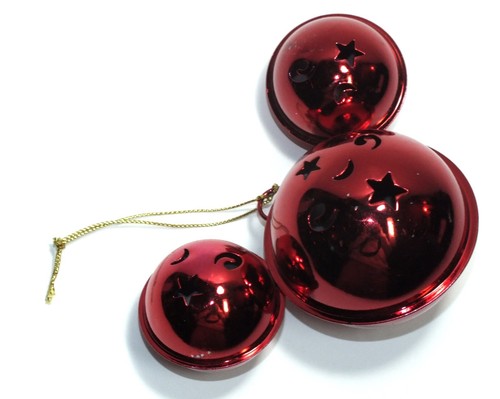 Disney Christmas Ornament Red Jingle Bells Hidden Mickey Head Red Metal D219 - Picture 9 of 24