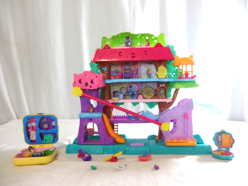 Polly Pocket Pollyville Pet Adventure Treehouse Playset n Unicorn Playset n Tiny