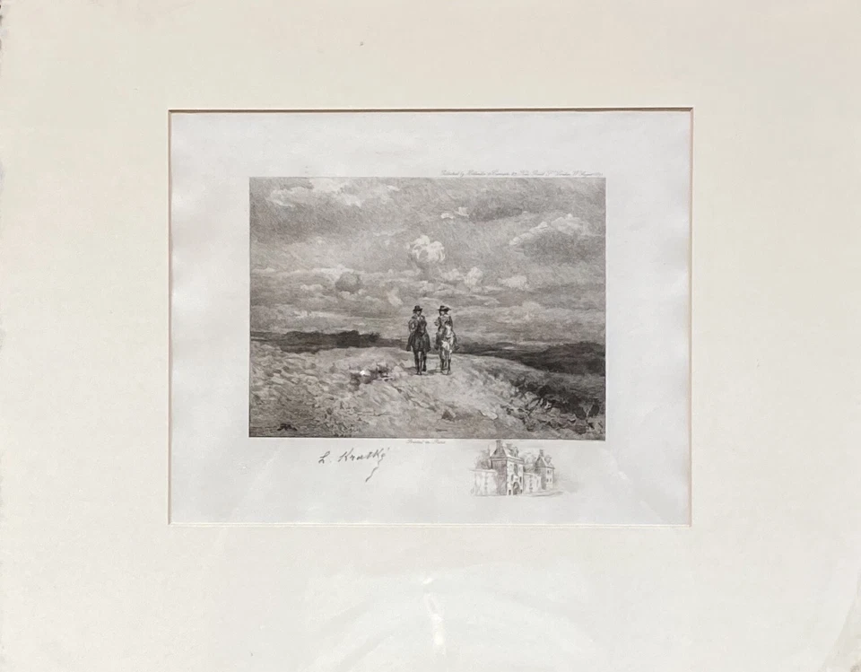 Acquaforte London 1892 Antico Paris Paesaggio Cavalli Persone Cornice Decorata - Immagine 3 di 4