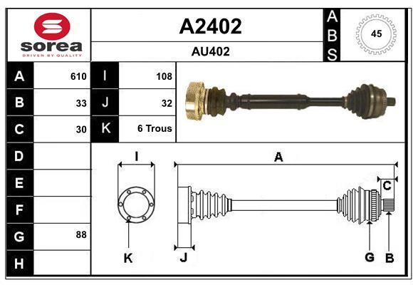 Arbre de transmission SNRA A2402 pour VW Passat B5 transmission avant