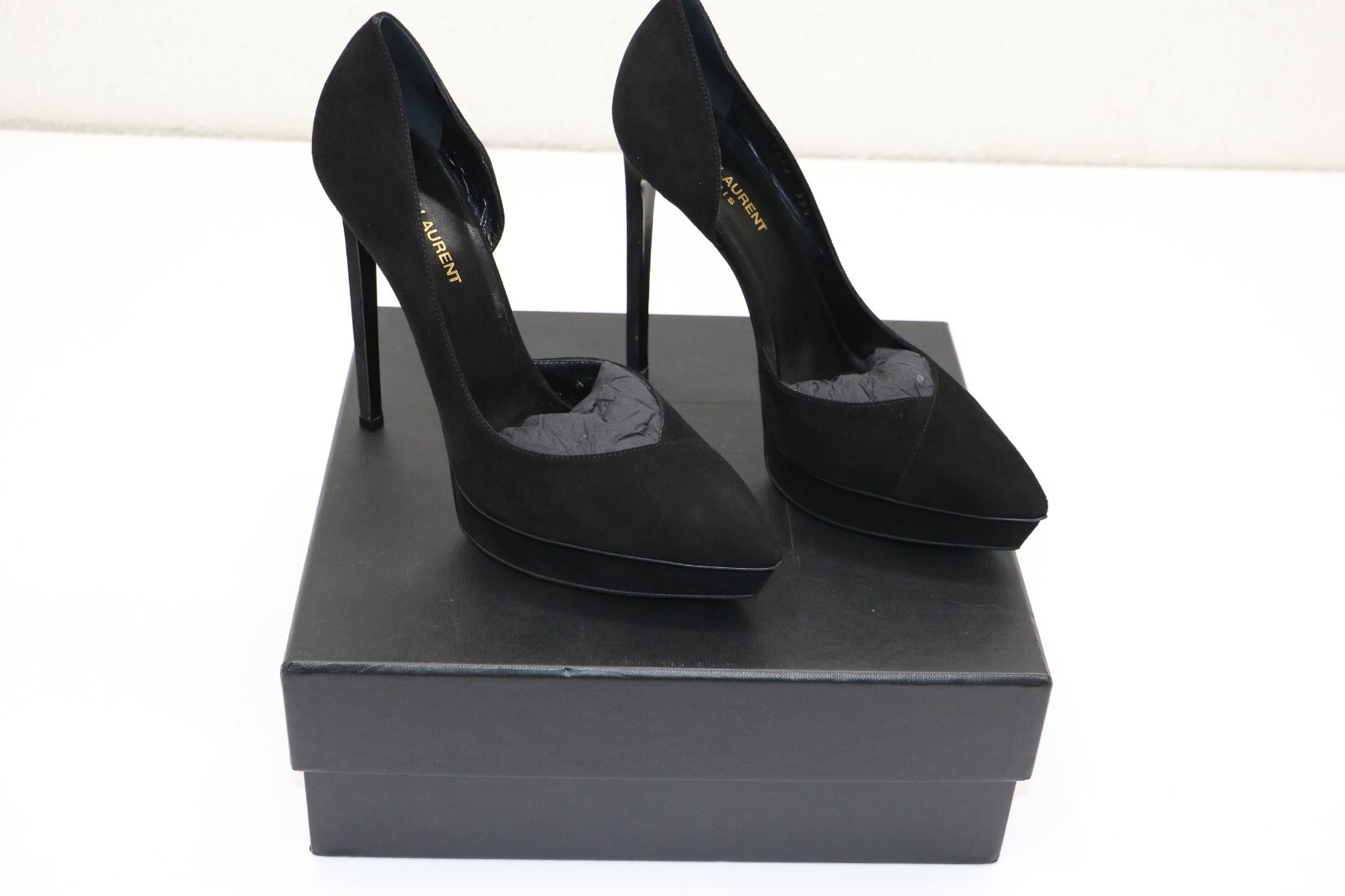 Saint Laurent Janis 105 D’Orsay decolte scamosciate plateau nere 39 5 9 5