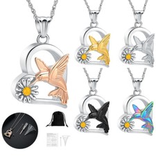 Hummingbird Heart Cremation Jewelry Ashes Pendant Urn Necklace Memorial Keepsake