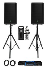 2 Mackie Thrash212 12" 1300W Powered DJ PA Speakers Stands Microphone Thrash 212