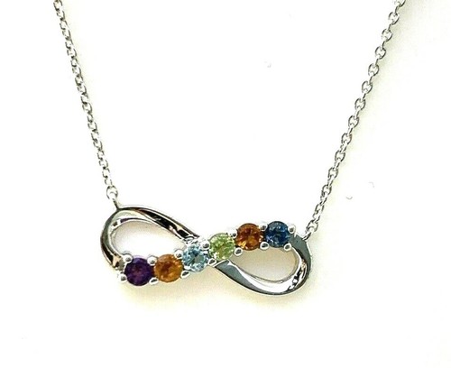 Rainbow Multi Gemstone Infinity Love Pendant Necklace in Sterling Silver - Picture 7 of 11