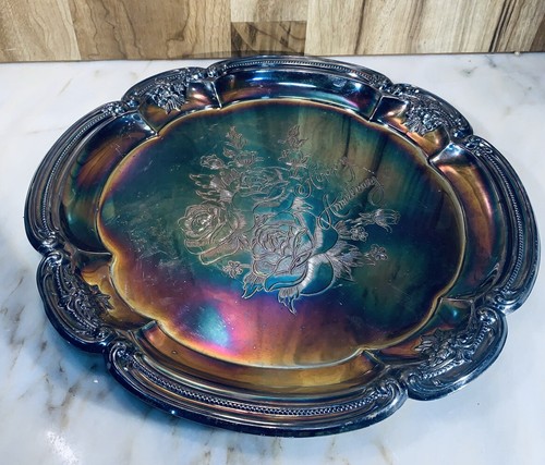 Vintage Silverplate Happy Anniversary Engraved Decorative Platter - Picture 2 of 6