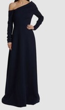 3490 Lela Rose Women Blue Draped Long-Sleeve Wool Off-the Shoulder Dress Size 2