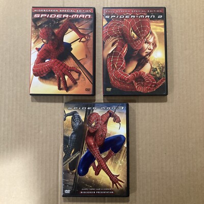 Spiderman 1, 2, DVD Trilogy Tobey McGuire Lot DVDs