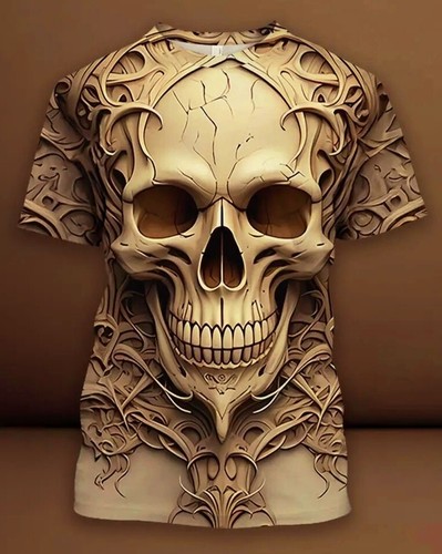 New Men's 3d Skull Spider T Shirt Stretch Crew Neck Printed Front & Reverse - Picture 7 of 7