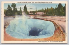 Yellowstone National Park Morning Glory Pool Linen Postcard Posted