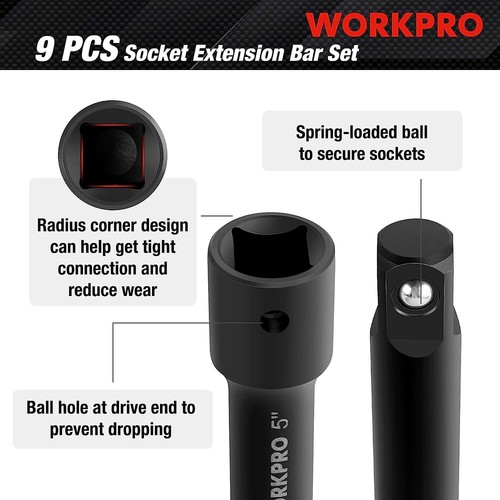 WORKPRO 18PC/9PCS Impact Driver Extension Bar Drive Socket Extension Accessories - Picture 15 of 27