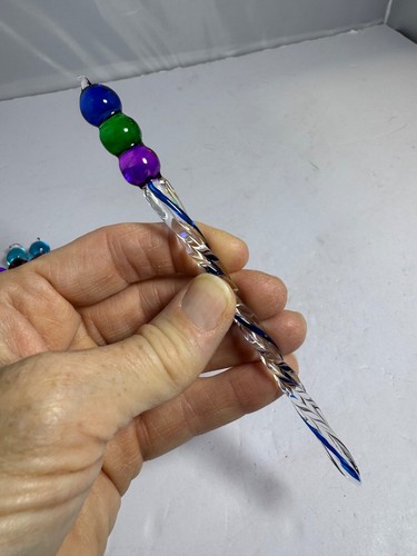 Juego de 10 adornos navideños soplados a mano multicolor remolino arte vidrio hielo - Imagen 8 de 9