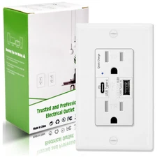 Type-C USB Wall Outlet with Power Delivery TR Quick Charge Duplex Receptacle UL