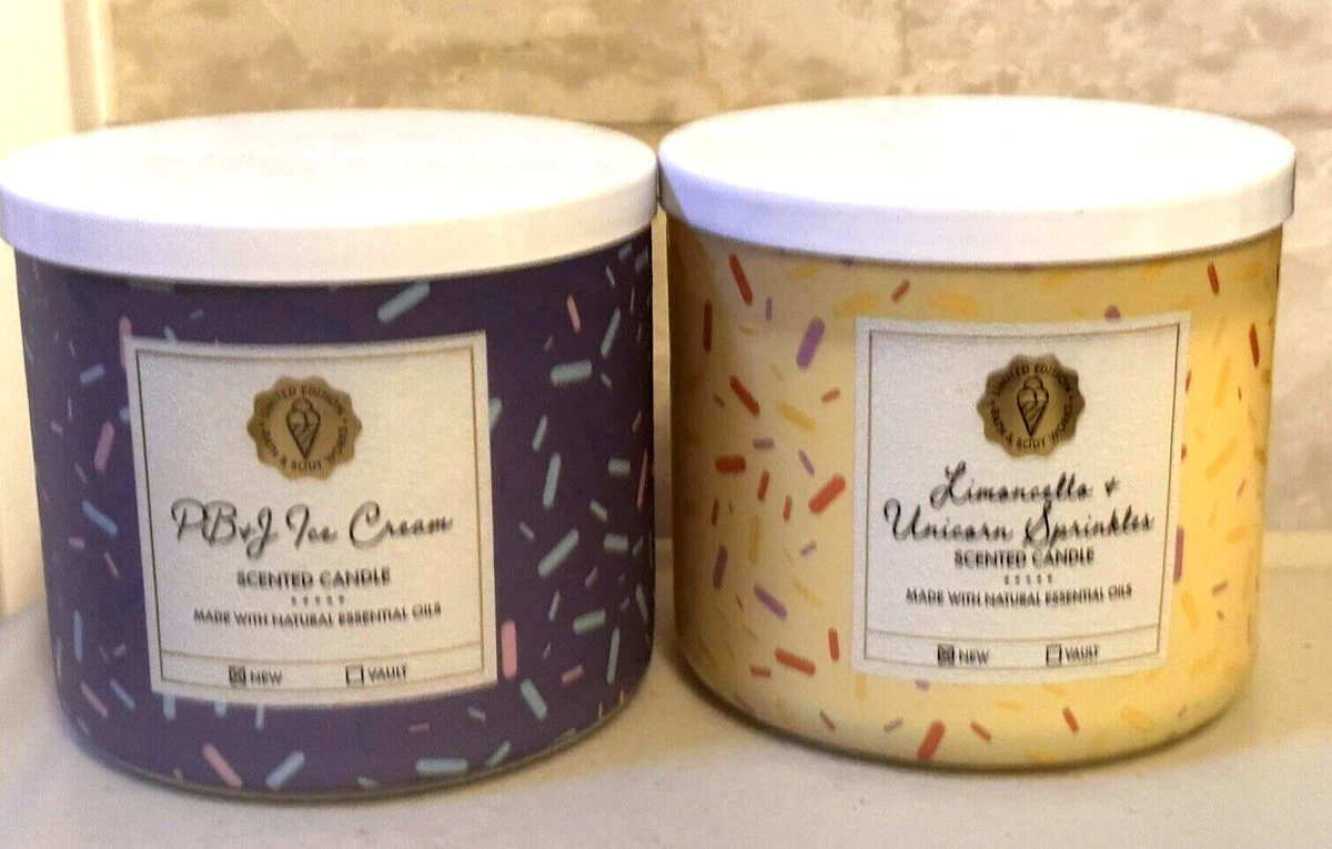 BATH AND BODY WORKS PB&J ICE CREAM AND LIMONCELLO UNICORN SPRINKLES CANDLES plandetransformacion